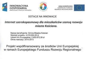 Grafika Dotacja na innowacje - flaga Unii Europejskiej, logo Kościana oraz Innowacyjnej Gospodarki (photo)